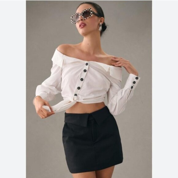 NWT: Anthropologie Maeve Cropped Tie Front Blouse - Picture 2 of 11